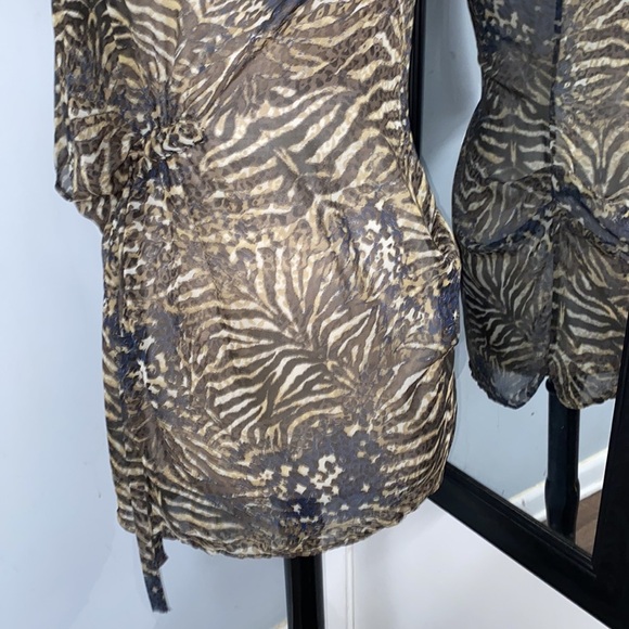 VINTAGE SHEER ONE SLEEVE SIDE-ROUCHING SEXY BATHING SUIT COVER 100% SILK - Picture 3 of 12